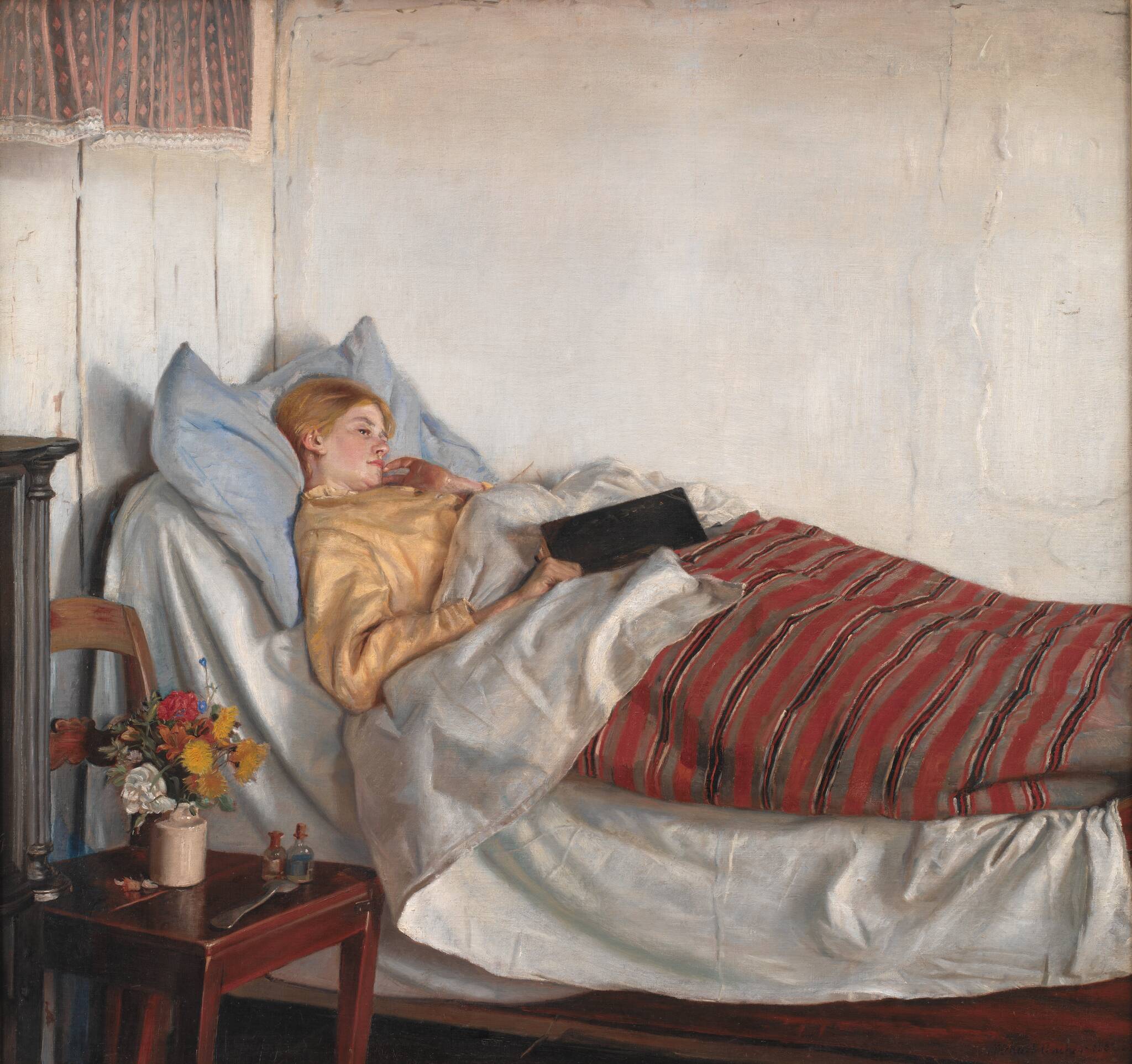 Maleri af pige der ligger i sin seng